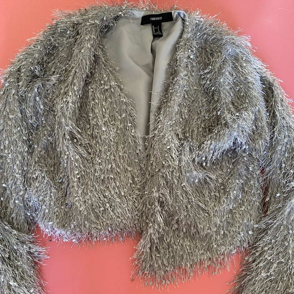 Grey fuzzy coat jacket